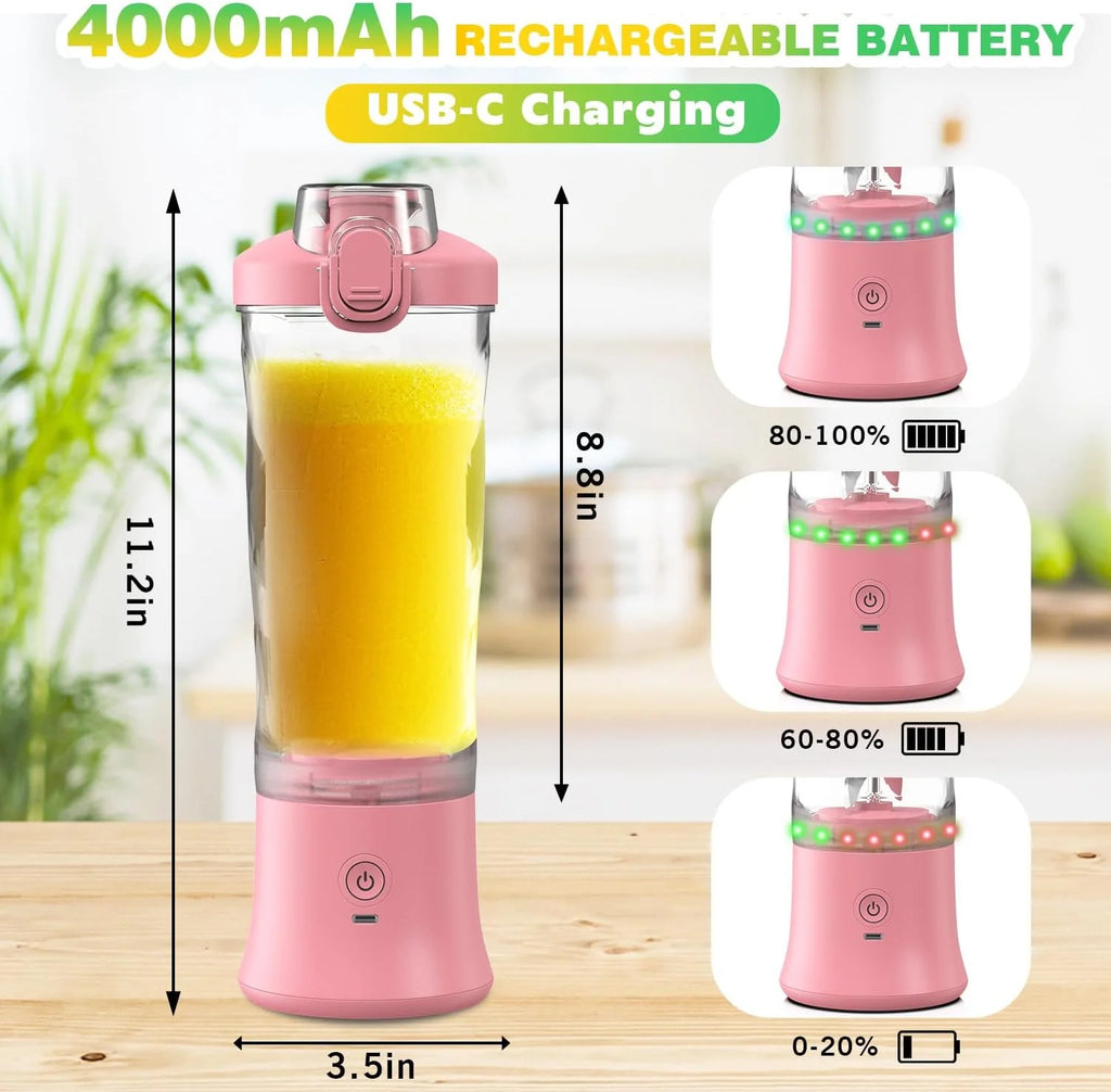 Portable Blender Personal Juicer for Shakes and Smoothies - 20 OZ Electric Protein Shaker Bottle with Insulated Sleeve, Travel Lid, USB-C Rechargeable - Mini Small Blende Cup for Kitchen, Office, Gym