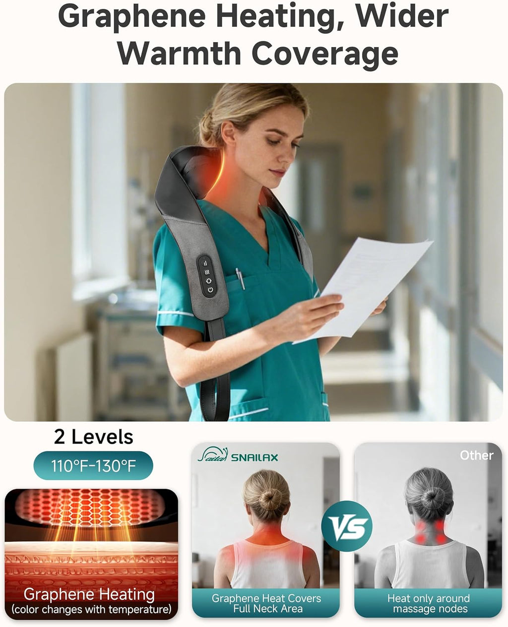 Cordless Neck Massager for Pain Relief Deep Tissue, Upgraded 4D Shiatsu Neck Shoulder Massager with Graphene Heating, Rechargeable Back Massager with Deeper Kneading Massage Heads for Home