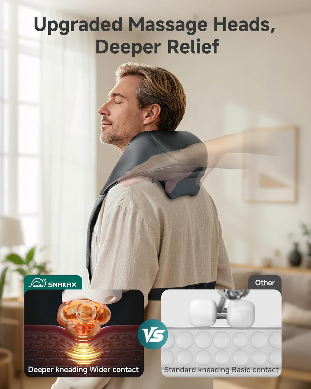 Cordless Neck Massager for Pain Relief Deep Tissue, Upgraded 4D Shiatsu Neck Shoulder Massager with Graphene Heating, Rechargeable Back Massager with Deeper Kneading Massage Heads for Home