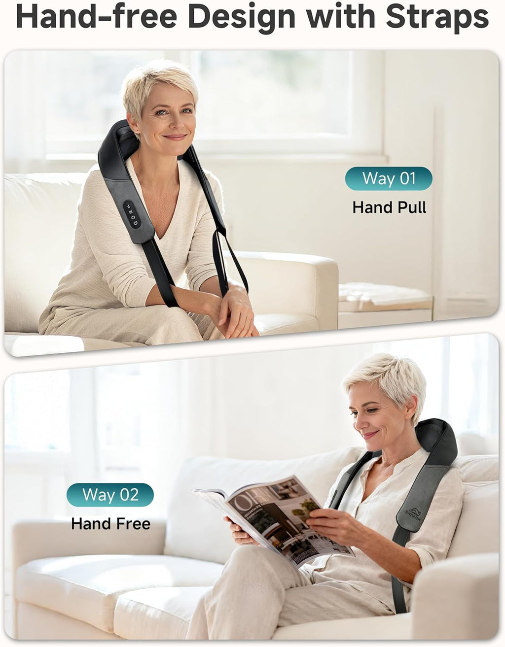 Cordless Neck Massager for Pain Relief Deep Tissue, Upgraded 4D Shiatsu Neck Shoulder Massager with Graphene Heating, Rechargeable Back Massager with Deeper Kneading Massage Heads for Home