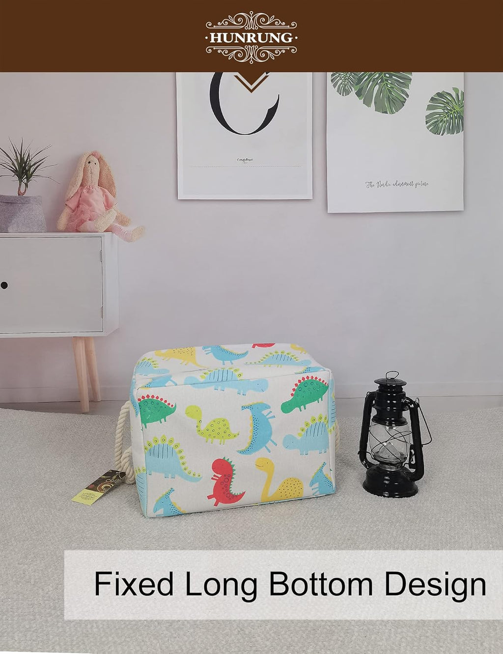 Rectangle Storage Basket Cute Canvas Organizer Bin for Pe, Dinosaur XL | Handles for Easy Toting.Collapsible Design for Compact, Convenient Storage.Spacious Capacity,15.74’’L ×11.02’’W×9.05’’H