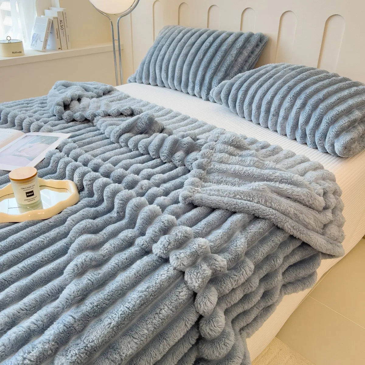 Solid Color Thickened Wide Striped Multifunctional Blanket, Can Be Used as Bed Sheet Cover Blanket, Nap Blanket, Pet Blanket