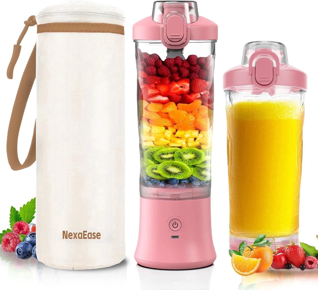 Portable Blender Personal Juicer for Shakes and Smoothies - 20 OZ Electric Protein Shaker Bottle with Insulated Sleeve, Travel Lid, USB-C Rechargeable - Mini Small Blende Cup for Kitchen, Office, Gym