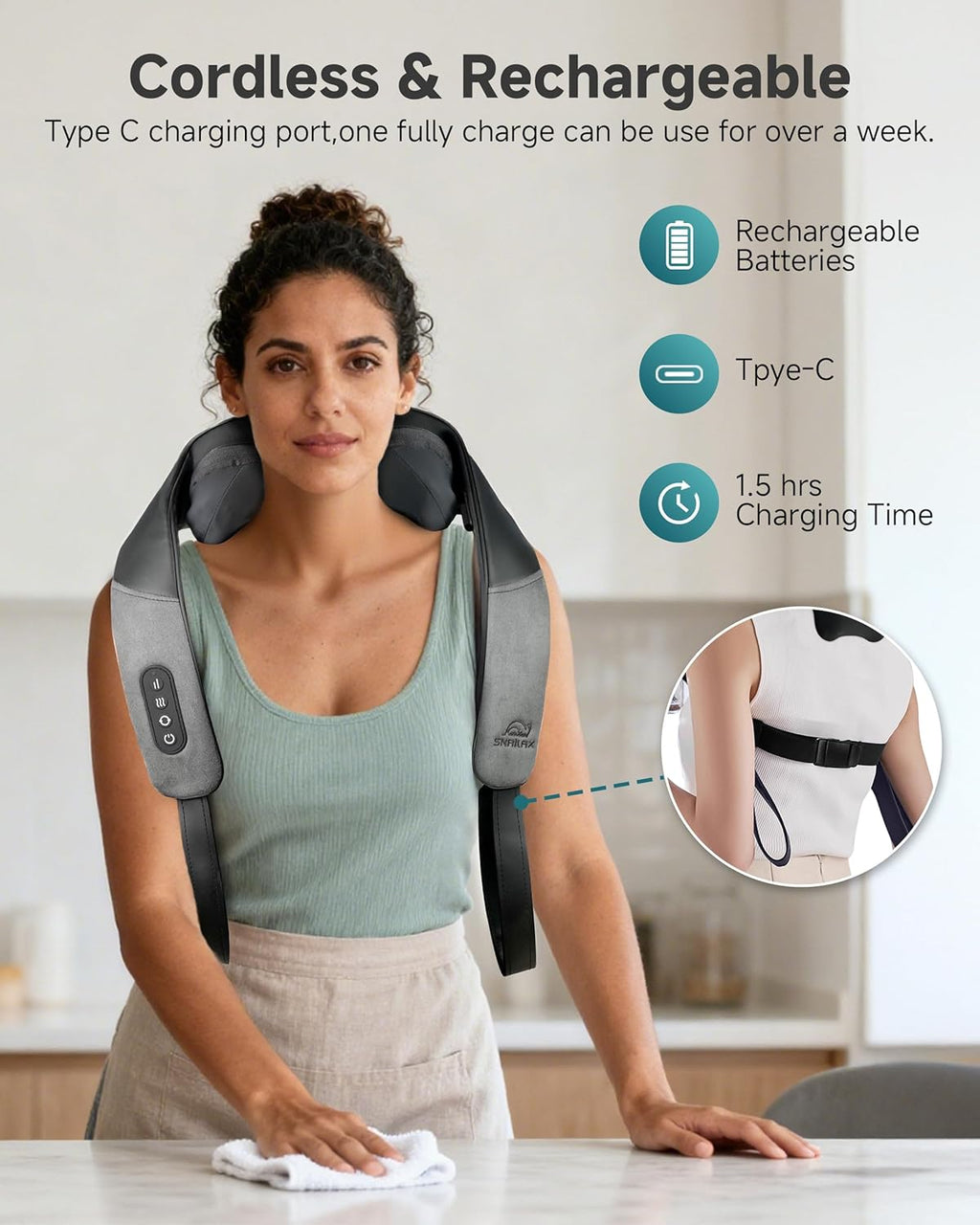 Cordless Neck Massager for Pain Relief Deep Tissue, Upgraded 4D Shiatsu Neck Shoulder Massager with Graphene Heating, Rechargeable Back Massager with Deeper Kneading Massage Heads for Home