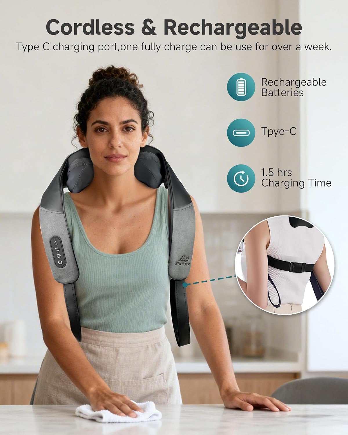 Cordless Neck Massager for Pain Relief Deep Tissue, Upgraded 4D Shiatsu Neck Shoulder Massager with Graphene Heating, Rechargeable Back Massager with Deeper Kneading Massage Heads for Home