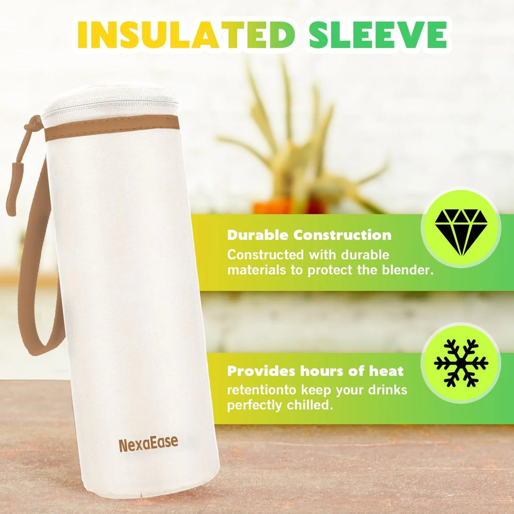 Portable Blender Personal Juicer for Shakes and Smoothies - 20 OZ Electric Protein Shaker Bottle with Insulated Sleeve, Travel Lid, USB-C Rechargeable - Mini Small Blende Cup for Kitchen, Office, Gym