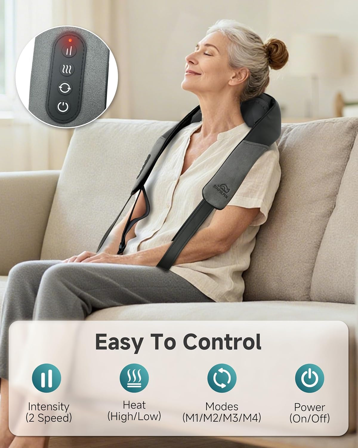 Cordless Neck Massager for Pain Relief Deep Tissue, Upgraded 4D Shiatsu Neck Shoulder Massager with Graphene Heating, Rechargeable Back Massager with Deeper Kneading Massage Heads for Home