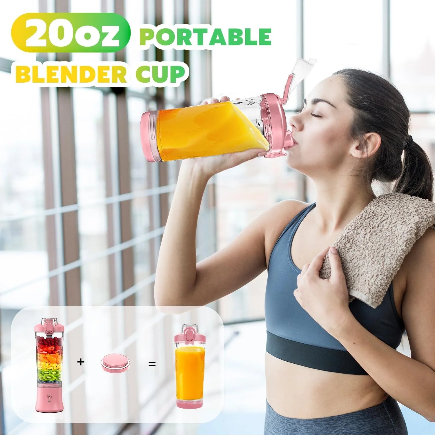 Portable Blender Personal Juicer for Shakes and Smoothies - 20 OZ Electric Protein Shaker Bottle with Insulated Sleeve, Travel Lid, USB-C Rechargeable - Mini Small Blende Cup for Kitchen, Office, Gym