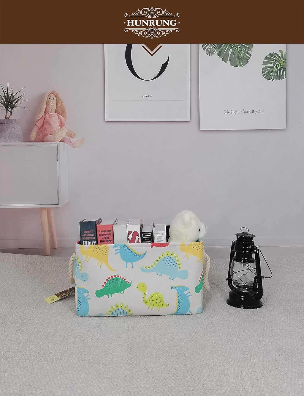 Rectangle Storage Basket Cute Canvas Organizer Bin for Pe, Dinosaur XL | Handles for Easy Toting.Collapsible Design for Compact, Convenient Storage.Spacious Capacity,15.74’’L ×11.02’’W×9.05’’H